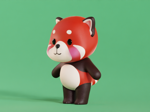 Red Panda Cartoon Character Chibi Kawaii Model 3D