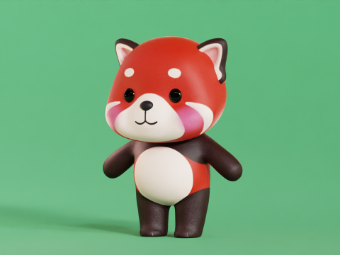 Red Panda Cartoon Character Chibi Kawaii Model 3D