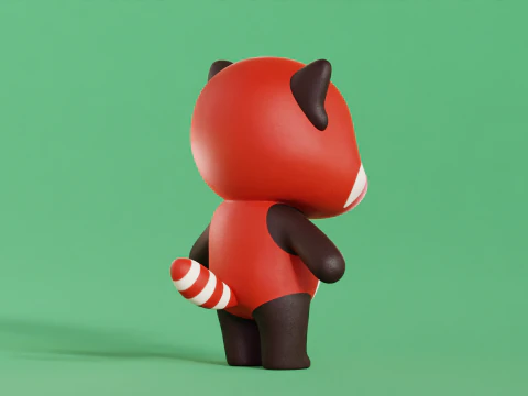 Red Panda Cartoon Character Chibi Kawaii 3D Model