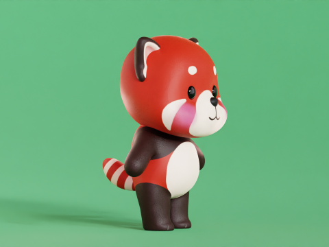 Red Panda Cartoon Character Chibi Kawaii Model 3D