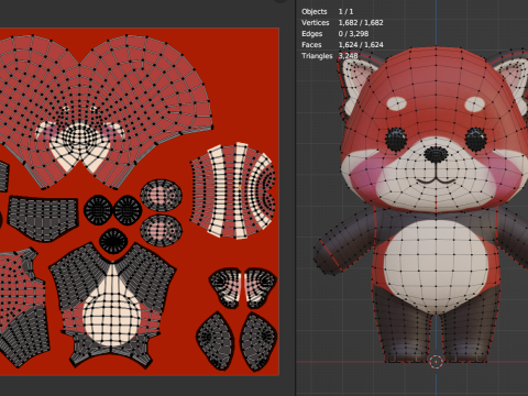 Red Panda Cartoon Character Chibi Kawaii Model 3D