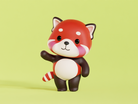 Red Panda Character Cartoon Chibi Kawaii Rigged Animated Modelo 3D