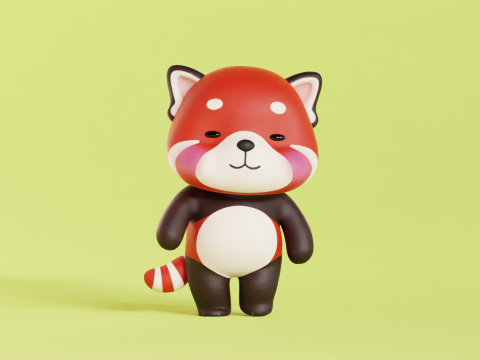 Red Panda Character Cartoon Chibi Kawaii Rigged Animated Modèle 3D