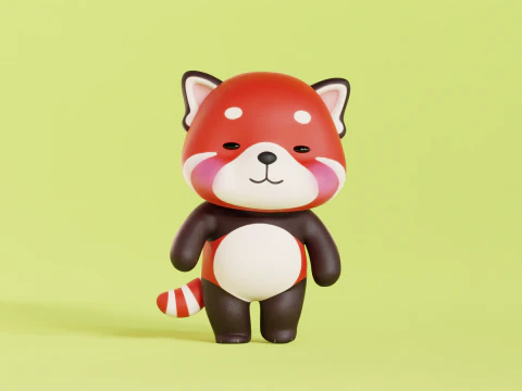 Red Panda Character Cartoon Chibi Kawaii Rigged Animated 3D Model