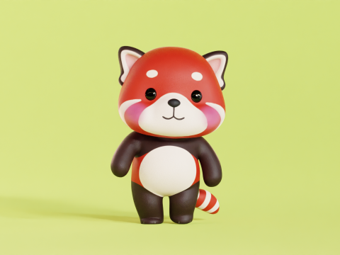 Red Panda Character Cartoon Chibi Kawaii Rigged Animated Modèle 3D