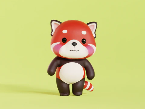 Red Panda Character Cartoon Chibi Kawaii Rigged Animated 3D Model