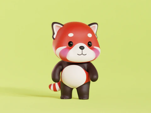 Red Panda Character Cartoon Chibi Kawaii Rigged Animated 3D Model