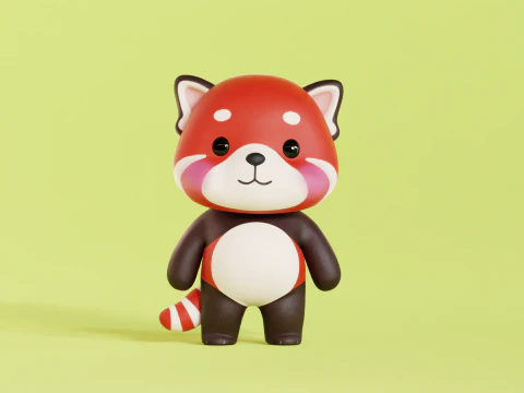 Red Panda Character Cartoon Chibi Kawaii Rigged Animated 3D Model