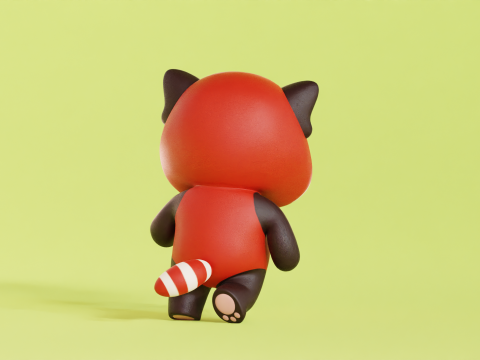 Red Panda Character Cartoon Chibi Kawaii Rigged Animated Modèle 3D