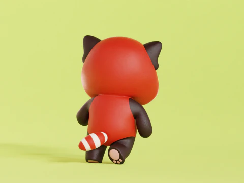 Red Panda Character Cartoon Chibi Kawaii Rigged Animated 3D Model
