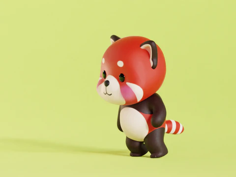 Red Panda Character Cartoon Chibi Kawaii Rigged Animated 3D Model