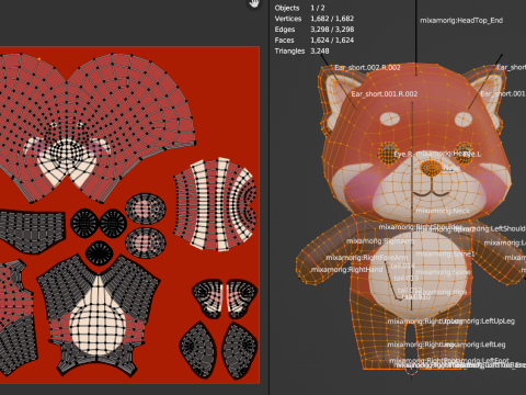 Red Panda Character Cartoon Chibi Kawaii Rigged Animated Modèle 3D