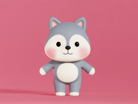 Wolf Cartoon Character Chibi Kawaii Modello 3D