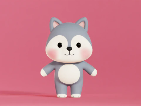 늑대 만화 캐릭터 꼬마 가와이 3D 모델