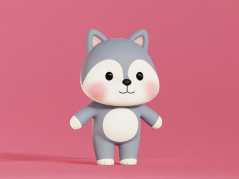 Wolf Cartoon Character Chibi Kawaii 3D Model