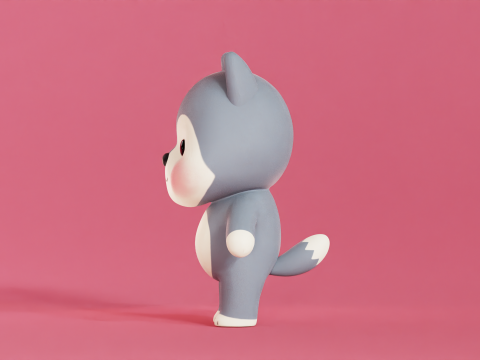 Wolf Cartoon Character Chibi Kawaii 3D Model