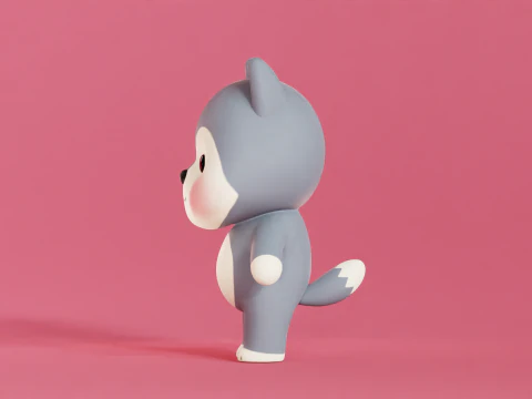 Вовк мультиплікаційний персонаж Чібі Каваї 3D Модель