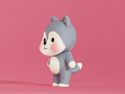 Wolf Cartoon Character Chibi Kawaii 3D Model