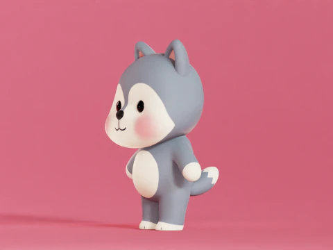 Вовк мультиплікаційний персонаж Чібі Каваї 3D Модель