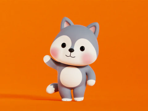 늑대 캐릭터 만화 꼬마 가와이 Rigged 애니메이션 3D 모델