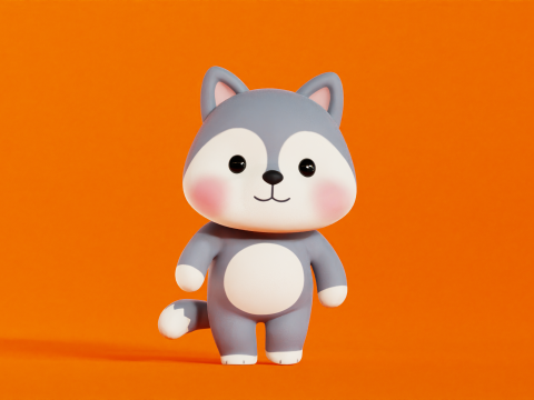 늑대 캐릭터 만화 꼬마 가와이 Rigged 애니메이션 3D 모델