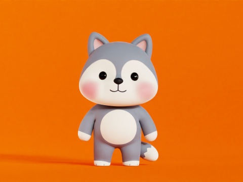 늑대 캐릭터 만화 꼬마 가와이 Rigged 애니메이션 3D 모델