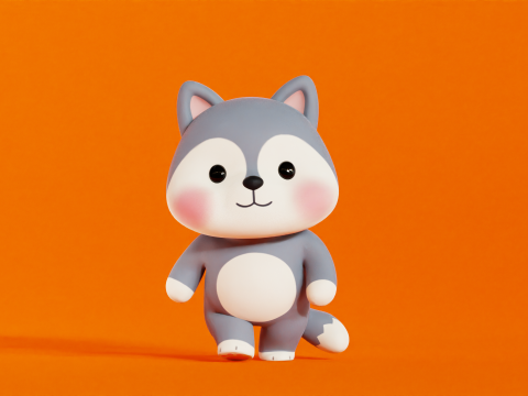 늑대 캐릭터 만화 꼬마 가와이 Rigged 애니메이션 3D 모델