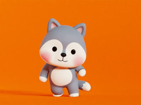 늑대 캐릭터 만화 꼬마 가와이 Rigged 애니메이션 3D 모델