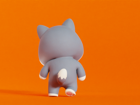 늑대 캐릭터 만화 꼬마 가와이 Rigged 애니메이션 3D 모델