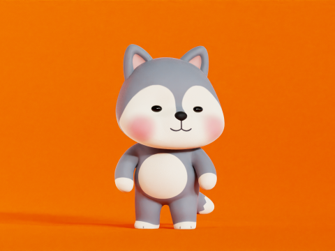 늑대 캐릭터 만화 꼬마 가와이 Rigged 애니메이션 3D 모델