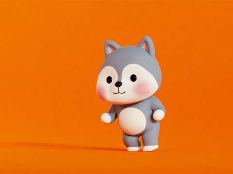 늑대 캐릭터 만화 꼬마 가와이 Rigged 애니메이션 3D 모델