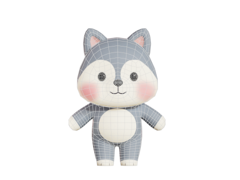 늑대 캐릭터 만화 꼬마 가와이 Rigged 애니메이션 3D 모델