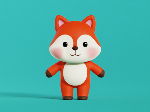 Fox Cartoon Character Chibi Kawaii Model 3D