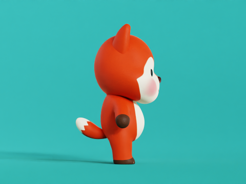 Fox Cartoon Character Chibi Kawaii 3D Модель
