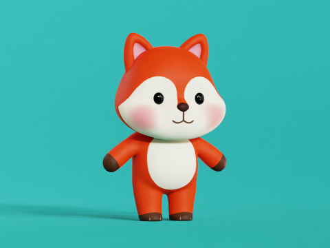 Fox Cartoon Character Chibi Kawaii 3D Модель