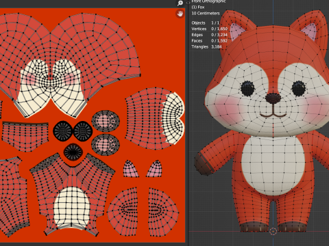 Fox Cartoon Character Chibi Kawaii 3D Модель
