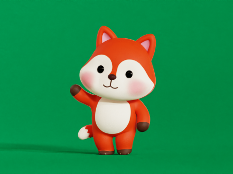 Fox Character Cartoon Chibi Kawaii Rigged Animated Model 3D