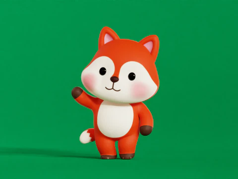 여우 캐릭터 만화 꼬마 가와이 Rigged 애니메이션 3D 모델