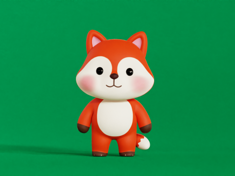 Fox Character Cartoon Chibi Kawaii Rigged Animated 3D Модель