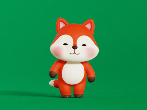 Fox Character Cartoon Chibi Kawaii Rigged Animated 3D Модель