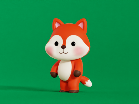 Fox Character Cartoon Chibi Kawaii Rigged Animated 3D Модель