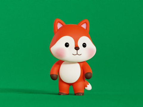Fox Character Cartoon Chibi Kawaii Rigged Animated 3D Модель