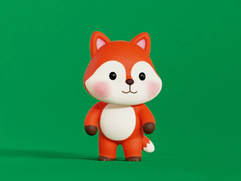 Desenho de personagem Fox Chibi Kawaii Rigged animado Modelo 3D