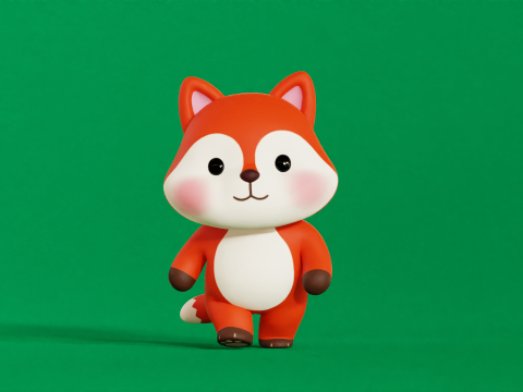 Fox Character Cartoon Chibi Kawaii Rigged Animated 3D Модель