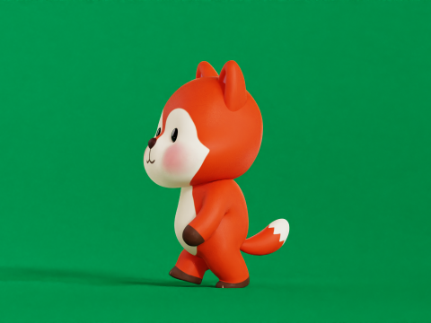 Fox Character Cartoon Chibi Kawaii Rigged Animated 3D Модель
