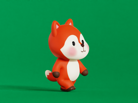 Fox Character Cartoon Chibi Kawaii Rigged Animated 3D Модель