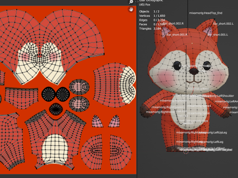 Fox Character Cartoon Chibi Kawaii Rigged Animated 3D Модель