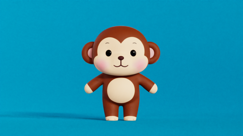 Monkey Cartoon Character Chibi Kawaii 3Dモデル .c4d .max .obj .3ds .fbx .stl .blend