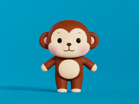 Monkey Cartoon Character Chibi Kawaii Model 3D