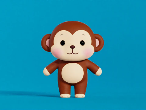 Мавпа мультиплікаційний персонаж Чібі Каваї 3D Модель